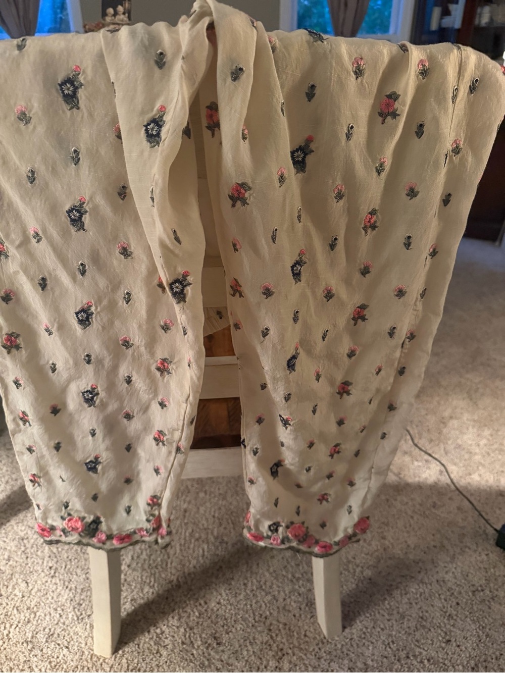 handmade Cream Floral Embroidered Pants